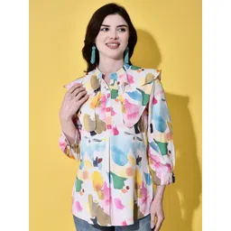 FUTURO Women Abstract Printed Mandarin Collar Top-picture-15