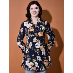 FUTURO Women Floral Printed Mandarin Collar Cuffed Sleeve Top-picture-27