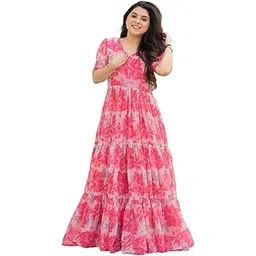 fvd Desirable Women’s Fully Flared Gown – Faux Georgette with Print, Fancy V Neck, Half Sleeves – Available in Peach, Purple, Sky | Code: LW-9228-picture-41