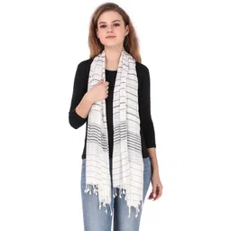 fwc fill with colours Striped Viscose, Cotton Viscose Blend Women White Fancy Scarf-picture-28