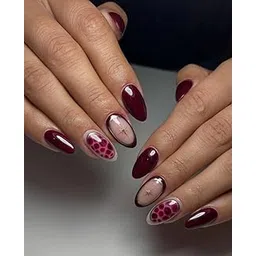 FWS Artificial fake Press On Nails Art Set (Set Of 20) Reusable Nails Extension,BridalNails,Stick-On Nails,Manicure Art Set, AcrylicNails,False Nails,DesignerNails | Nail Glue, Nail file, cuticle pusher, cleaning wipe | Glossy Dark Maroon Chrome Design Shape Stiletto-picture-12