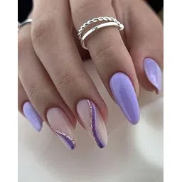 FWS Artificial fake Press On Nails Art Set (Set Of 20) Reusable Nails Extension,BridalNails,Stick-On Nails,Manicure Art Set, AcrylicNails,False Nails,DesignerNails | Nail Glue, Nail file, cuticle pusher, cleaning wipe | Glossy Lavender Swirls Shape Stiletto-picture-35