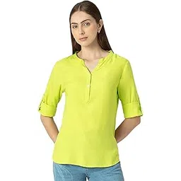 fyltr Women's Fashion V-Neck Top with Roll-up Sleeves-picture-34