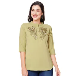G0-4 IT Women Embroidered Mandarin Collar Georgette Top-picture-34