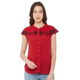 G0-4 IT Women Floral Embroidered Mandarin Collar Shirt Style Top-picture-39