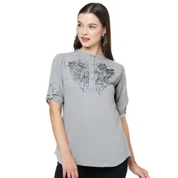 G0-4 IT Women's Solid Embroidered Mandarin Collar Regular Top-picture-18