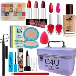 g4u All in One Makeup Kit Gift Set,High Quality Eyeshadow, Waterproof Black Eyeliner Pen,Foundation, 3 Lipsticks,Kajal,Lip Liner,Puff,Mascara, 2 nail Polish,Compact ,Perfect for Party makeup Casual makeup Wedding makeup With Makeup Box (Set Of 18Pcs) ST 111-picture-16