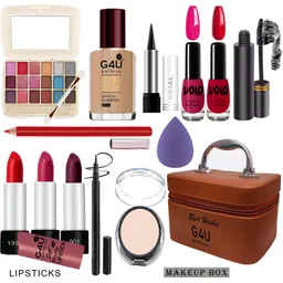 g4u All in One Makeup Kit Gift Set,High Quality Eyeshadow, Waterproof Black Eyeliner Pen,Foundation, 3 Lipsticks,Kajal,Lip Liner,Puff,Mascara, 2 nail Polish,Compact ,Perfect for Party makeup Casual makeup Wedding makeup With Makeup Box (Set Of 18Pcs) ST 93-picture-15