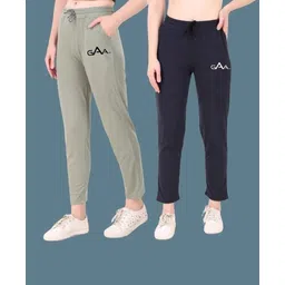 gaa Pack of 2 Women Solid Dark Blue, Light Green Track Pants-picture-10
