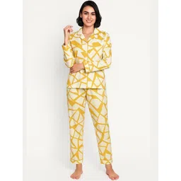 GAB Women Abstract Printed Lapel Collar Shirt with Pyajamas Night suits-picture-37