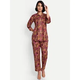 GAB Women Abstract Printed Pure Cotton Shirt With Trousers Co-Ords-picture-43