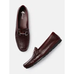 GABICCI Men Burgundy Textured Leather Horsebit Loafers-picture-25