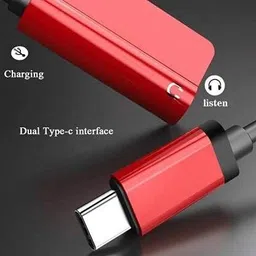 Gadget Zone Red Type-C Charging Plus Audio Jack Aux 3.5 mm hedset Phone Converter image 3