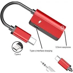 Gadget Zone Red Type-C Charging Plus Audio Jack Aux 3.5 mm hedset Phone Converter image 2