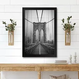 GADGETS WRAP Printed Photo Frame Matte Painting for Home Office Studio Living Room Decoration (11x14inch Black Framed) - Brooklyn Bridge (2) image 1