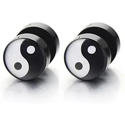 gadgetsden Yin-Yang Stud Black Earrings for Men Women, Stainless Steel Plug Screw Back, 2pcs-picture-16