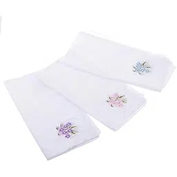 gah Women's Cotton Handkerchiefs, 27.5 x 27.5 cm, Pack of 12, Vintage Floral Embroidered, Classic Style, Hand Wash Only-picture-22