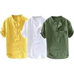 gainell Pack of 3 Men Solid Cotton Blend Straight Kurta-picture-35