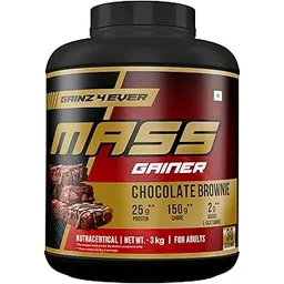 Gainz4Ever Mass Gainer Protein Powder – 25g Protein, 150g Carbs, 2g L-Glutamine, 30 Servings, 3kg, for Adults (Chocolate Brownie Flavor)-picture-13