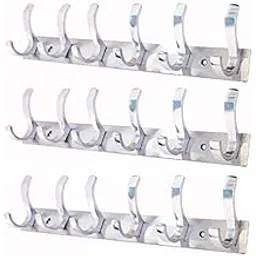 gaiyera GAIYERA- Pack of 3 Stainless Steel Premium Fescue Dual Edge 6 PIN Cloth Hanger .Bathroom Wall Door Hook,Silver-picture-13