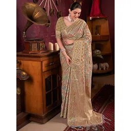 GAJARAI Ethnic Motifs Woven Design Zari Organza Banarasi Saree-picture-20
