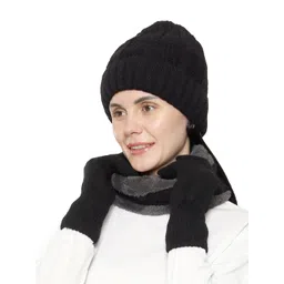 Gajraj Unisex Black Acrylic Beanie, Neck Warmer Scarf and Gloves Set (3 Piece)-picture-32