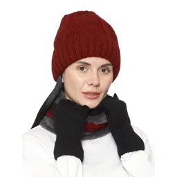 Gajraj Unisex Maroon Acrylic Beanie, Neck Warmer Scarf and Gloves Set (3 Piece)-picture-12