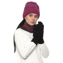 Gajraj Unisex Pink Acrylic Beanie, Neck Warmer Scarf and Gloves Set (3 Pieces)-image-1