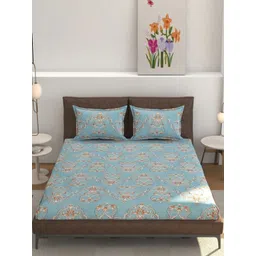 Galaxy Home Decor Blue & brown Printed 210 TC Fitted King Bedsheet Set-2.28 m x 2.54 m-picture-20