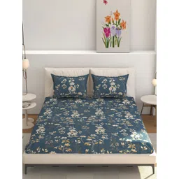Galaxy Home Decor Blue Printed 210 TC Fitted King Bedsheet Set-2.28 m x 2.54 m-picture-16