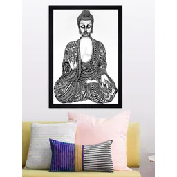 Gallery99 Black & White Buddha Texture Paper Framed Wall Hanging-picture-38
