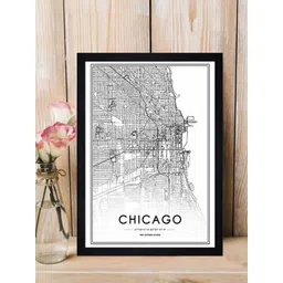 Gallery99 Black & White Chicago Map Texture Paper Framed Wall Art-picture-32