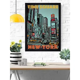 Gallery99 Blue & Black Time Square New-York Painted Framed Wall Art-picture-11