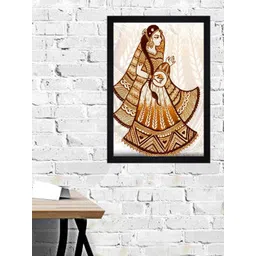 Gallery99 Cream-color & Brown Traditional Bride With Dholki Textured Framed Wall Art-picture-24