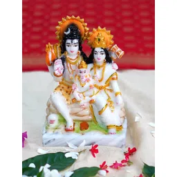 Gallery99 White & Gold-Toned Shiv Parivar Marble Idol Showpiece-image-11
