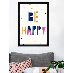 Gallery99 White Be Happy Textured Paper Framed Wall Art-image-28