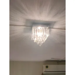 ganeshart Transparent & Silver-Toned Glass Contemporary Square Ceiling Lamp-picture-20