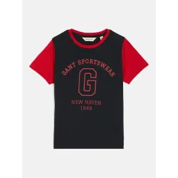 GANT Boys Navy Crew Neck Short Sleeve Printed T-Shirt-picture-23