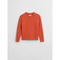 Gant Boys Orange Cotton Woven Design Sweater-picture-12