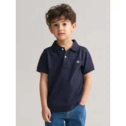 GANT Boys Solid Polo Collar Pique Cotton Blue T-shirt-picture-40