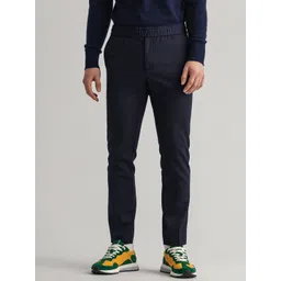 GANT Men Blue Slim Fit Mid-Rise Plain Casual Flat-Front Trousers-picture-29