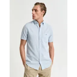 Gant Men Blue Solid Button-Down Collar Short Sleeves Shirt-picture-41