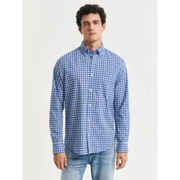 GANT Men Button-Down Classic Poplin Checked Cotton Blue Shirt-picture-10