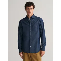 GANT Men Button-Down Collar Solid Cotton Casual Blue Shirt-picture-34