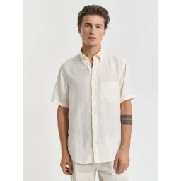 GANT Men Button-Down Regular Garment Dyed Linen Casual Cream Shirt-picture-14