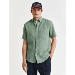 GANT Men Button-Down Regular Garment Dyed Linen Casual Green Shirt-picture-29