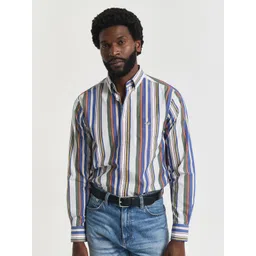 GANT Men Classic Fit Vertical Striped Button-Down Collar Pure Cotton Casual Shirt-picture-37
