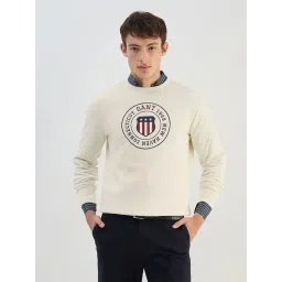 Gant Men Cream Solid Round Neck Sweatshirt-picture-29