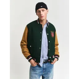 Gant Men Green Color-Blocked Stand Collar Full Sleeves Bomber Jacket-picture-10