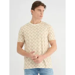 Gant Mens Cream Round Neck Short Sleeve Monogram Geometric T-Shirt-picture-37